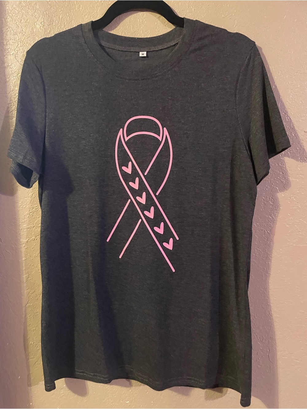 Women’s Charcoal Gray Tee with Pink Ribbon Graphic - Brand